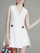 Shein White V Neck Simple Top With Shorts