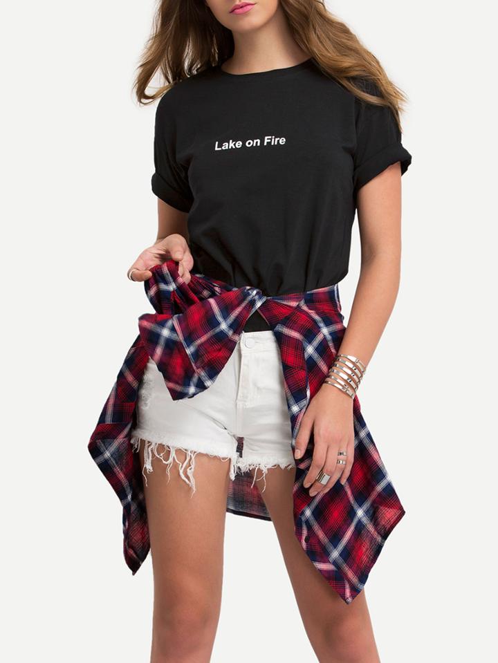 Shein Black Slogan Print T-shirt