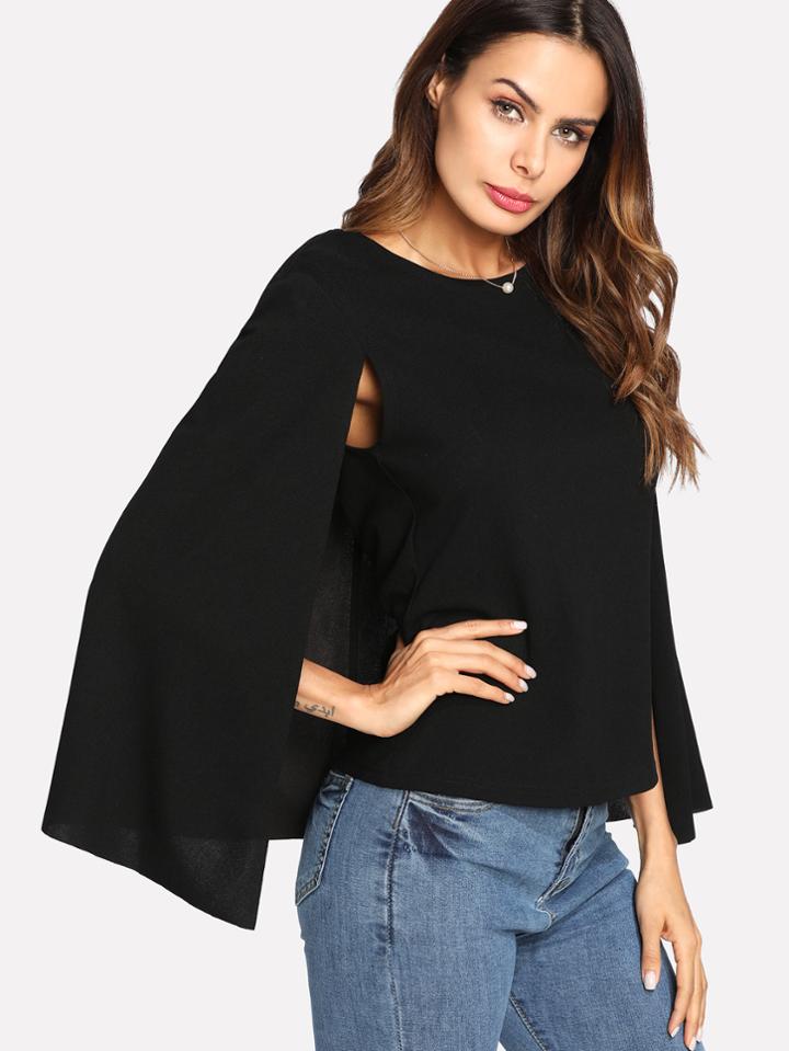 Shein Keyhole Back Cloak Sleeve Blouse