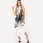 Shein Block-stripe Ruffle Hem Dress