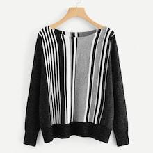 Shein Color Block Marled Knit Sweater