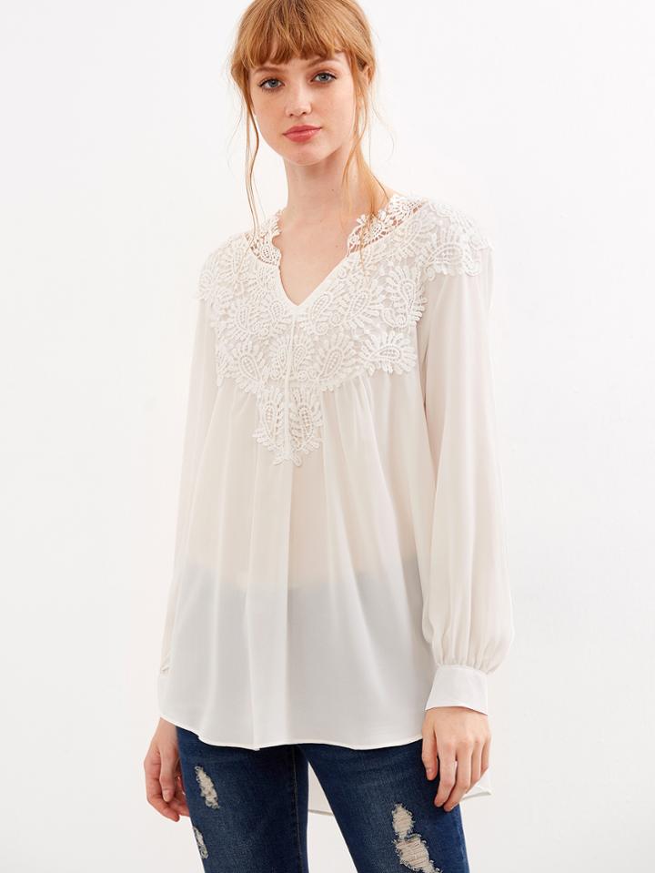 Shein V Neck Lace Crochet Blouse