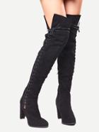 Shein Black Faux Suede Over The Knee Lace Up Boots