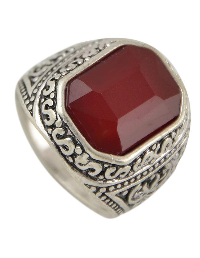 Shein Red Square Shape Big Stone Ring Designs
