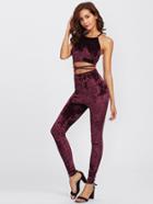 Shein Crisscross Crushed Velvet Cami Crop Top & Pants Set