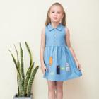 Shein Girls Button Decoration Cartoon Print Denim Dress