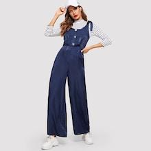 Shein Self Tie Shoulder Button Front Palazzo Jumpsuit