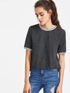 Shein Striped Trim Glitter Tee