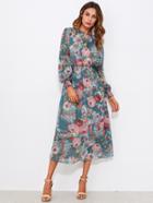 Shein Calico Print Shirred Waist Dress With Liner Slip Dress