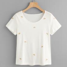 Shein Bee Embroidered T-shirt