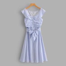 Shein Tie Front Ruched Detail Striped Dress