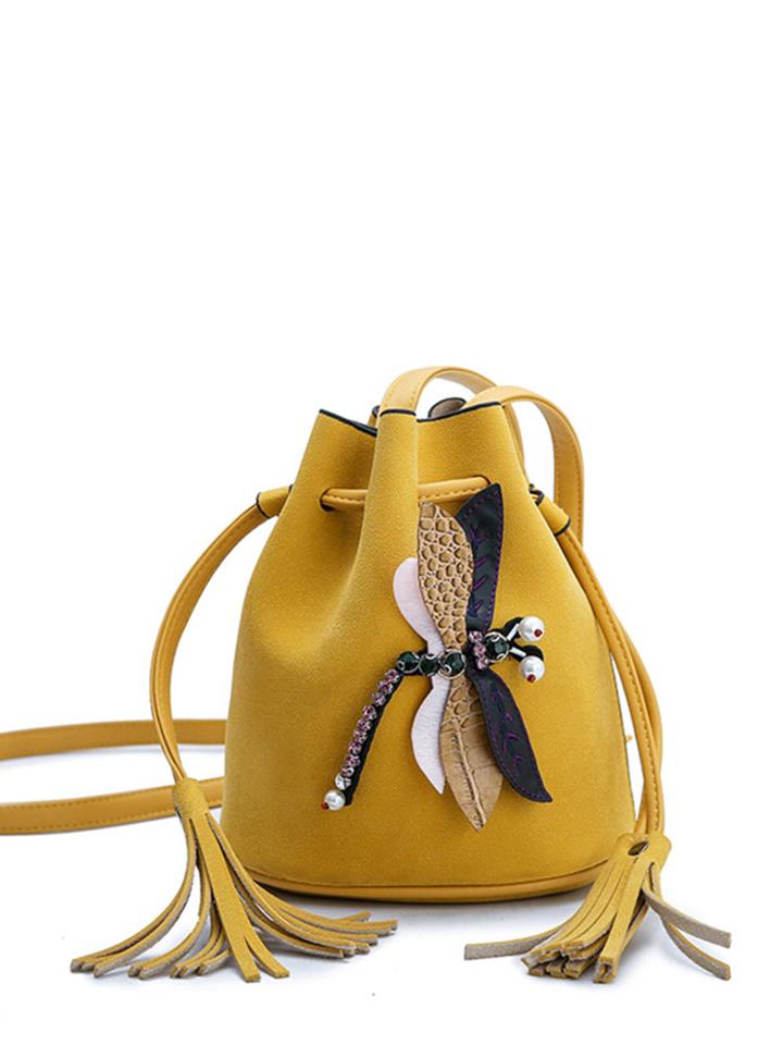 Shein Dragonfly Decor Drawstring Bucket Bag