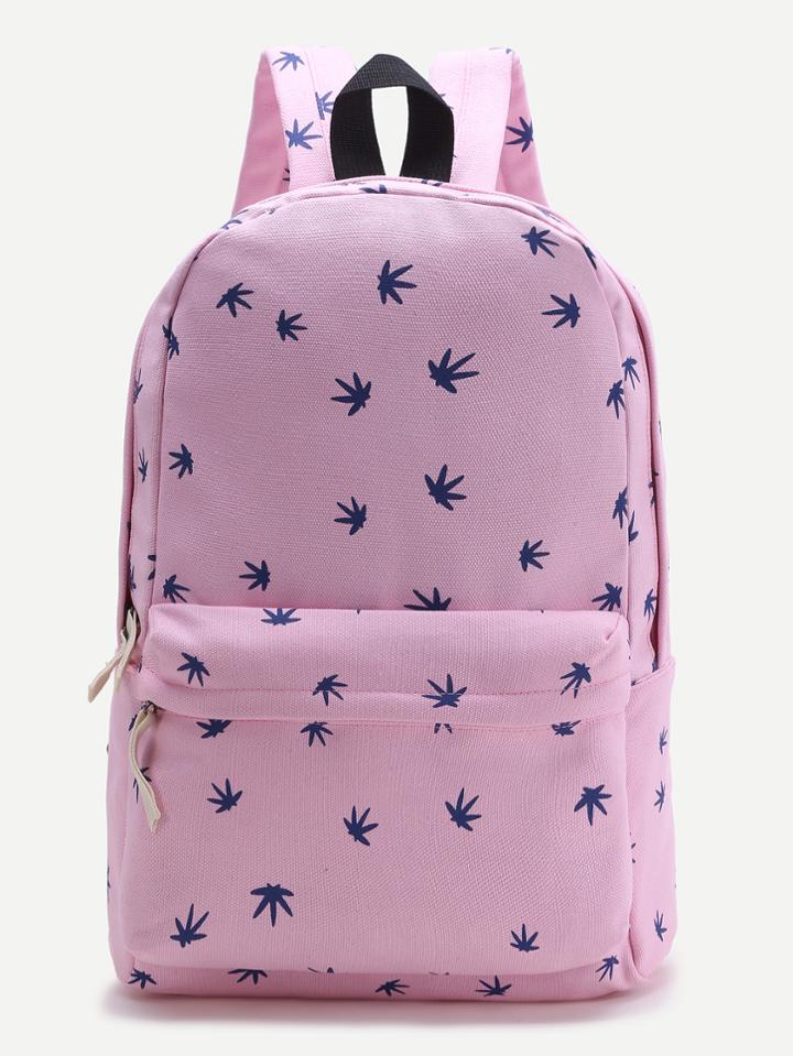 Shein Pink Leaf Print Casual Backpack