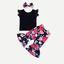 Shein Girls Lace Sleeve Top & Pants & Headband