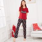 Shein Christmas Hat & Letter Print Pajama Set
