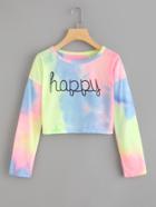 Shein Happy Print Water Color Crop Tee