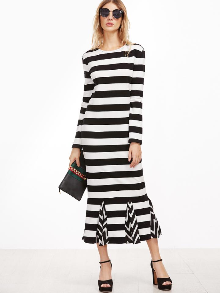 Shein Black And White Striped Godet Dress