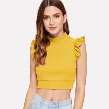 Shein Mock Neck Ruffle Armhole Ribbed Top