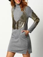 Shein Grey Turtleneck Sequined Wing Pattern Sweatshirt Dress