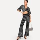 Shein Twist Plaid Crop Top & Pants Co-ord