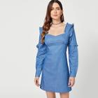 Shein Sweetheart Neckline Ruffle Denim Dress