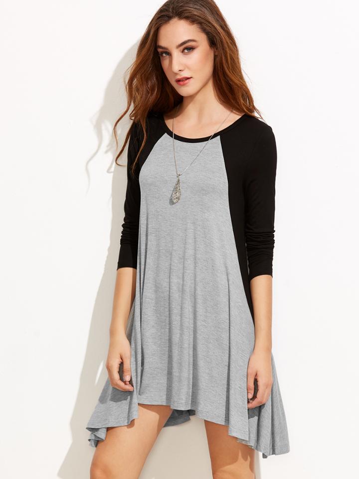 Shein Heather Grey Contrast Raglan Sleeve Swing Tee Dress