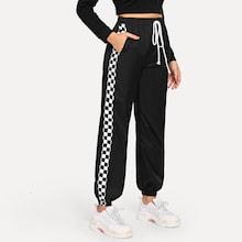 Shein Slant Pocket Checked Panel Pants
