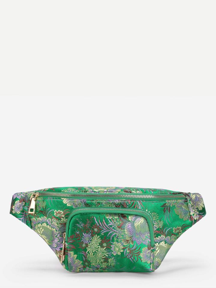Shein Flower Embroidery Satin Bum Bag