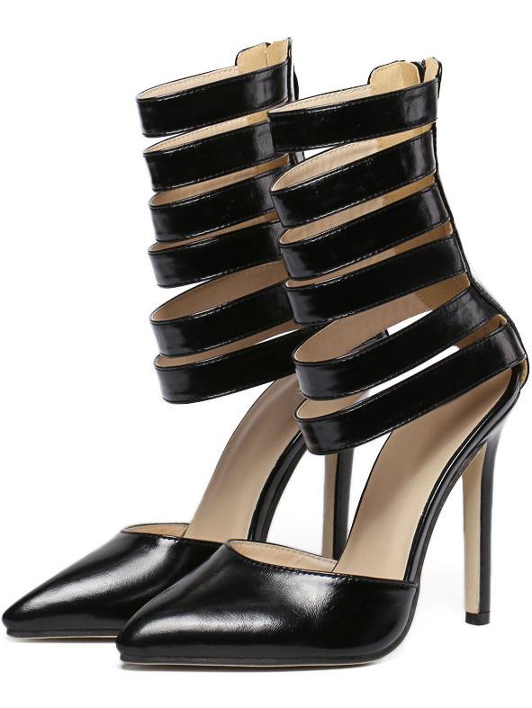 Shein Black Point Toe Straps High Stiletto Heel Sandals