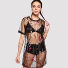 Shein Floral Embroidery Sheer Mesh Dress Without Lingerie Set