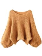 Shein Khaki Round Neck Lantern Sleeve Crop Sweater