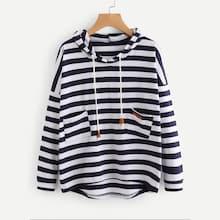 Shein Plus Pocket Decoration Striped Sweatshirt