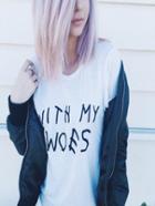 Shein White Letters Printed T-shirt