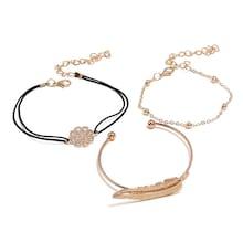 Shein Feather & Round Bracelet Set 3pcs
