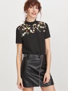 Shein Flower Embroidered Yoke Tie Back Top