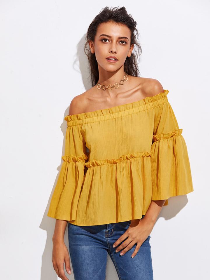 Shein Bardot Frill Trim Flute Sleeve Top