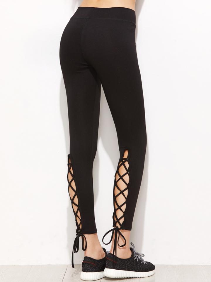 Shein Black Lace Up Detail Leggings