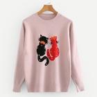 Shein Pearl Beaded Cat Pattern Jumper