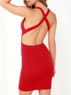 Shein Red Ruby Crossback Deep V Neck Backless Stunning Bodycon Dress