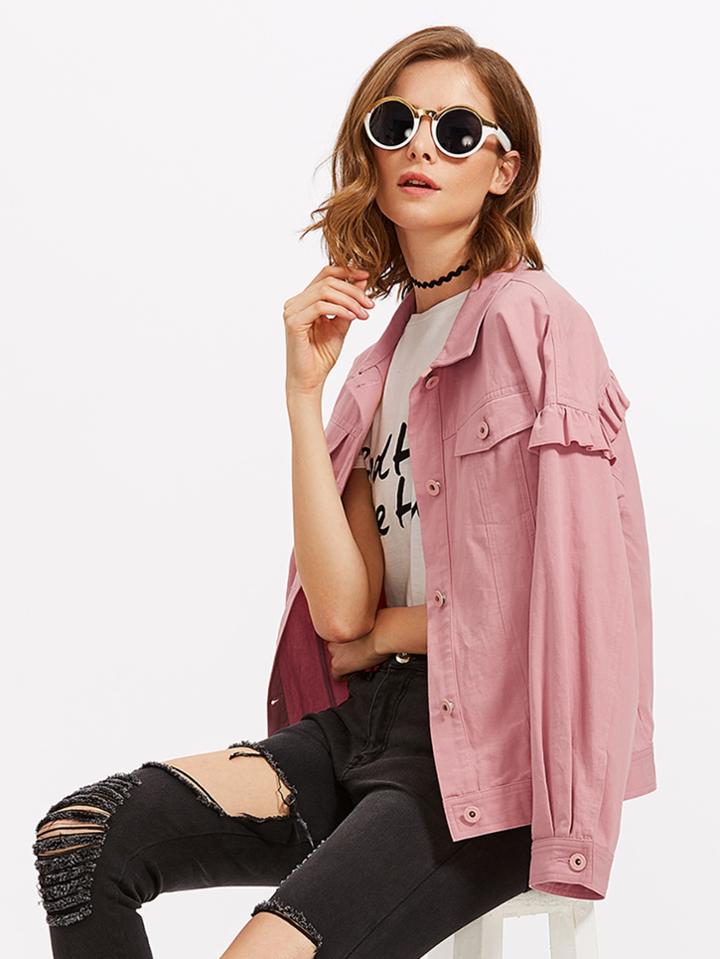 Shein Drop Shoulder Frill Detail Jacket