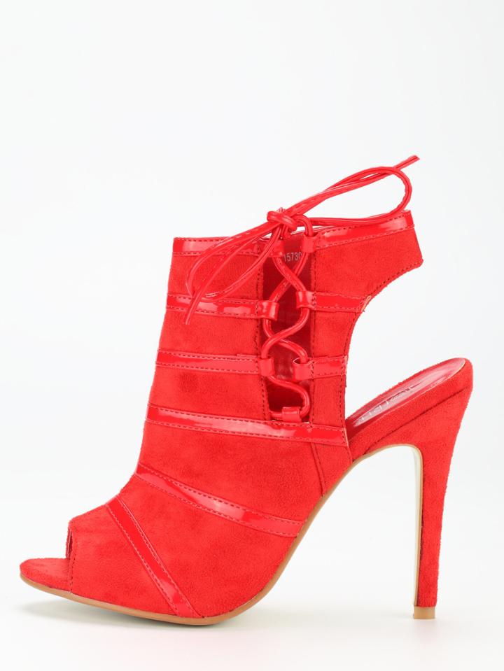 Shein Red Peep Toe Slingback Lace-up Pumps