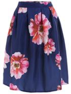 Shein Blue High Waist Floral Midi Skirt