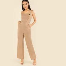 Shein Knot Open Back Button Detail Jumpsuit