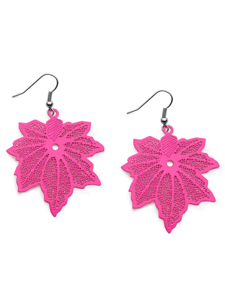 Shein Hot Pink Maple Leaf Earrings