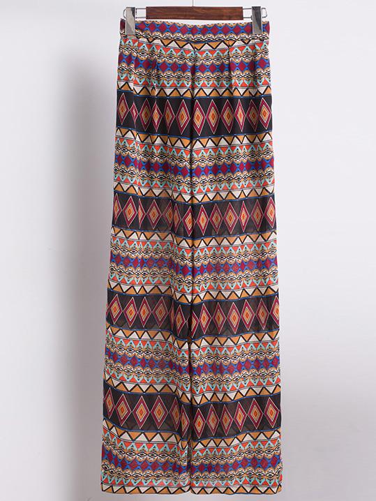 Shein Multicolor Zipper Split Side Straight Boho Pants