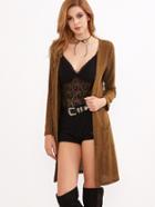Shein Khaki Open Front Pockets Cardigan