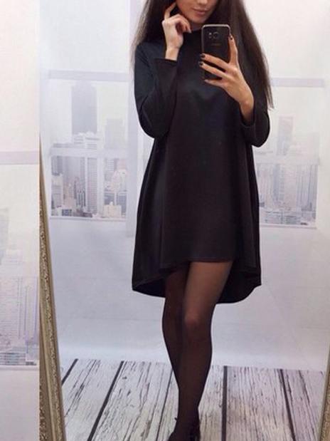 Shein Black Crew Neck Dip Hem Blouse