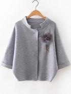 Shein Grey Raglan Sleeve Sweater Coat With Brooch