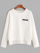 Shein White Striped Trim Pocket High Low T-shirt