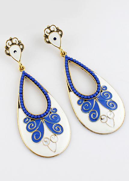 Shein Blue Bead Glaze Gold Drop Earrings